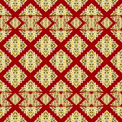Thai Golden Flower seamless pattern on red background.