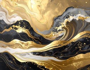 Abstract gold and black wave patterns in art