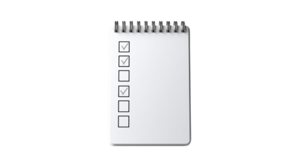 Spiral notebook checklist with ticked boxes isolated on transparent background