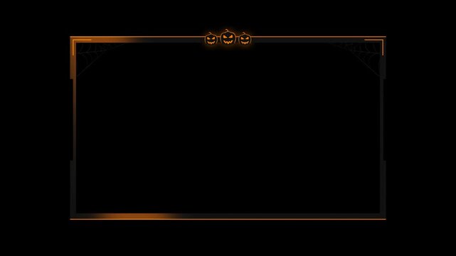 Halloween webcam overlay with energy effect and pumpkin, zombie hand, grave for streaming border. Animation border gaming overlay transparent background