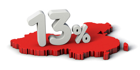13% 3d text on China map. 3d illustration.