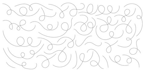 Hand drawn dotted lines path on white background. Curved dotted line, Path travel dotted line trip dashed trace destination. Vector illustration