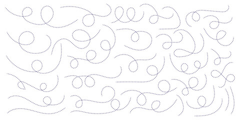 Hand drawn dotted lines path on white background. Curved dotted line, Path travel dotted line trip dashed trace destination. Vector illustration