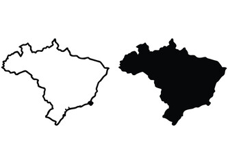 Silhouette map of brazil outlined and solid forms for design projects