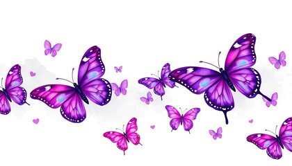 Vibrant purple watercolor butterflies, vector hand-painted, bright, whimsical design, beautiful, background