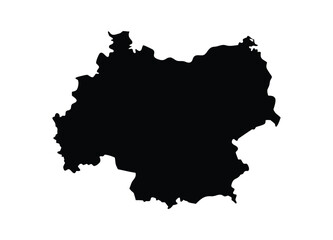 Black silhouette map outline of a region on a plain surface for design