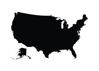 Black silhouette map of the united states including alaska and hawaii for design and presentation