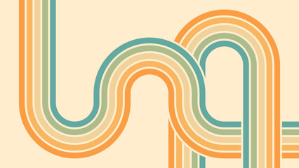Abstract background of rainbow groovy Wavy Line design in 1970s Hippie Retro style. Vector pattern ready to use for cloth, textile, wrap and other.