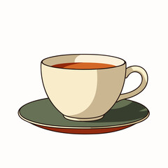 A charming, hand-drawn illustration depicts a warm cup of tea resting on a matching saucer, perfect for cozy moments and refreshing breaks.