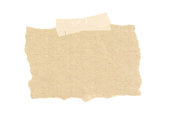 Brown torn paper note with adhesive tape isolated on a white background, Vintage grunge note paper...