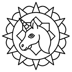 Unicorn Mandala Design Line Art Vector