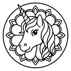 Unicorn Mandala Design Line Art Vector