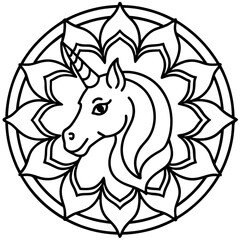 Unicorn Mandala Design Line Art Vector