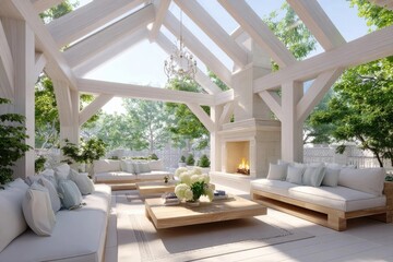 Fototapeta premium Modern Outdoor Living Space with White Wooden Beams