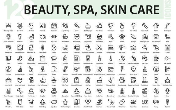 Professional Beauty Spa and skin care Line Icon Set with modern, minimal, and creative style, offering unique vector design for premium visual presentation