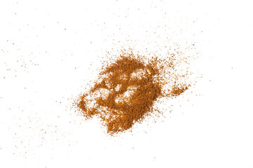 powder of organic brown palm sugar or jaggery isolated on white background, transparent png