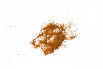 powder of organic brown palm sugar or jaggery isolated on white background, transparent png