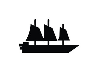 Silhouette of a classic three-masted sailing ship ready for adventure on the open sea
