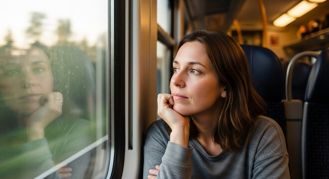 Mujer viajando en un tren