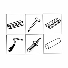 Obraz premium Hand drawn illustration of construction tools, including bricks, hammer, and wood