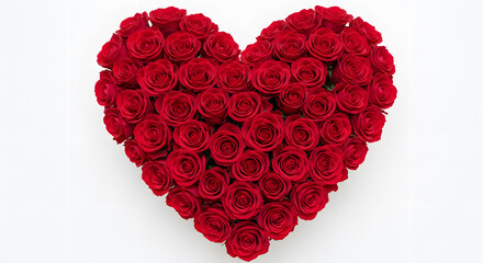 Heart Shaped Red Rose Arrangement on White Background
