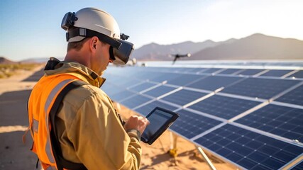 Revolutionizing solar farm maintenance with augmented reality and drone technology inspection, - Powered by Adobe