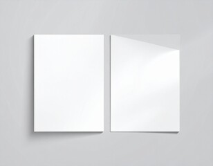 Blank folded paper mockup on gray background, top view of empty white sheet template for flyer, brochure, invitation, or leaflet design presentation, minimal clean stationery concept with soft shadows