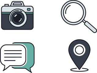 Icons for photography search communication and location vector