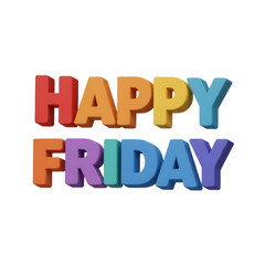Colorful 3d text happy friday displayed prominently with vibrant hues isolated on transparent background