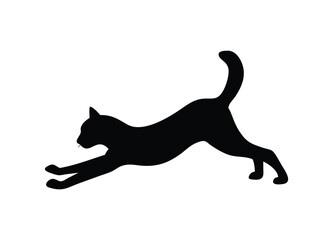 Graceful black cat silhouette stretching out its body digitally captured