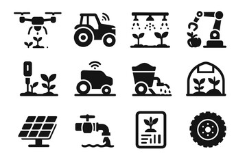 Panel module drone farm autonomous icon vector crop solar greenhouse icons fertilizer