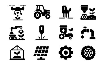 Robot farming scanner seeding vector robotic tractor crop control icon harvesting pump