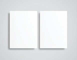 Fototapeta premium Blank folded paper mockup on gray background. Top view of empty white sheet template for flyer, brochure, invitation, or leaflet design. Minimal stationery concept with clean surface and soft shadows.