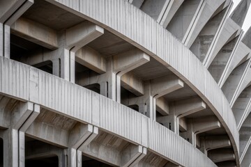 Obraz premium Abstract architectural detail of a brutalist concrete structure with repeating patterns and shadows