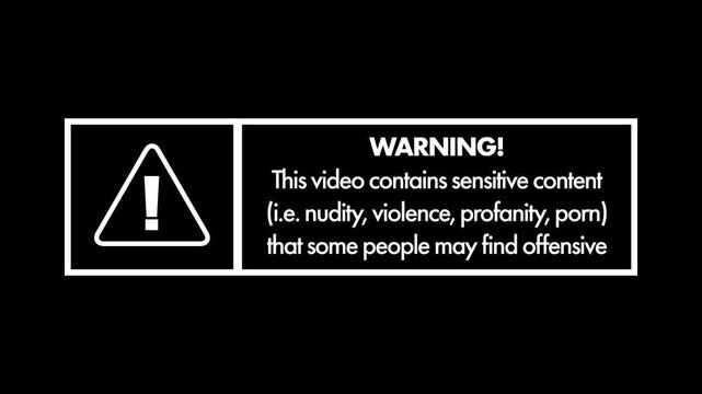 Warning sign about sensitive content in a video on the black background 4K resolution stock video