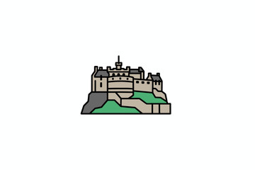 Obraz premium Outlined illustration of Edinburgh Castle, situated on a hilltop.