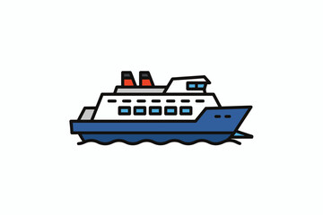 Fototapeta premium A stylized illustration of a blue and white ferry boat sailing on the water.