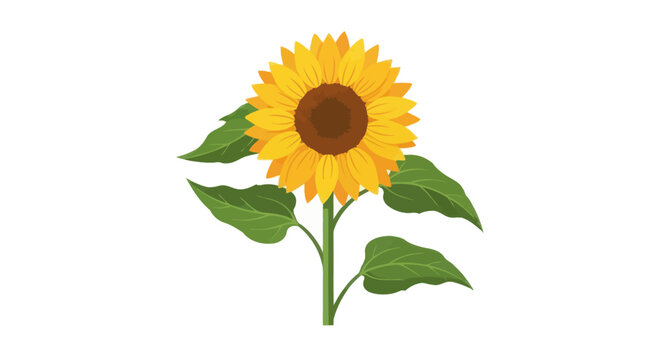 A single, vibrant yellow sunflower illustration with a green stem and leaves.