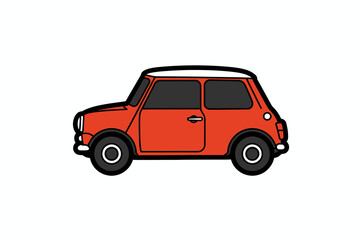 Side view of a simple, outlined, red Mini Cooper car.