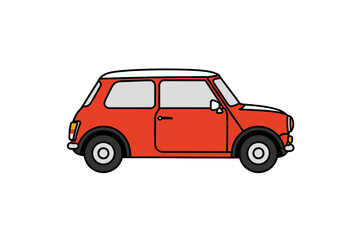 Fototapeta premium Classic red Mini Cooper, side profile illustration, simple line art design.