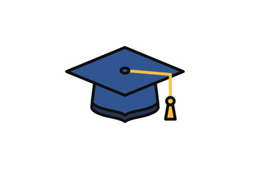 Illustration of a blue graduation cap with a yellow tassel on a white background.