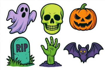 Scary Skulls, Pumpkins, Zombie Hands and Ghost Stickers