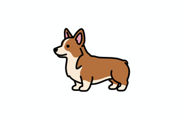 Illustration of a brown and white corgi dog standing in profile against a white background.