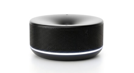 Modern Black Wireless Speaker with Ambient Lighting on White Background Product Shot
