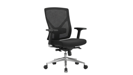 Modern black ergonomic office chair with breathable mesh on a Transparent Background for contemporary workspace