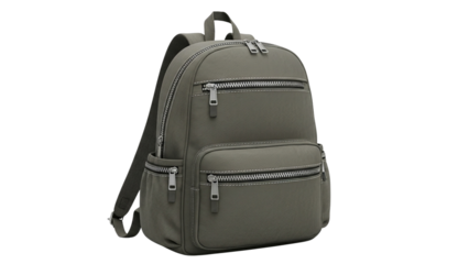 Stylish olive green travel backpack for versatile everyday use, featuring multiple compartments and presented on a Transparent Background