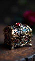 Elegant miniature casket jewelry box, intricately carved with floral details, perfect for storing precious keepsakes Ideal for vintage, gothic, or romantic themed settings , artistry, unique, gothic