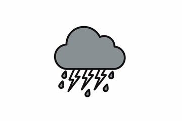 Obraz premium Icon of a gray cloud with rain drops and lightning bolts, symbolizing a thunderstorm.