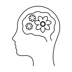 State of mind icon set vector illustration, human head with flowers, mindfulness outline, positive mental health awareness, psychology symbol.