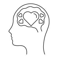 State of mind icon set vector illustration, human head with heart, love thinking outline, emotional psychology romance care compassion.